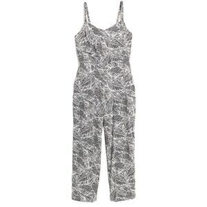Old Navy Cami Jumpsuit Size XS Womens Black White Palm Print Sleveless Wide Leg